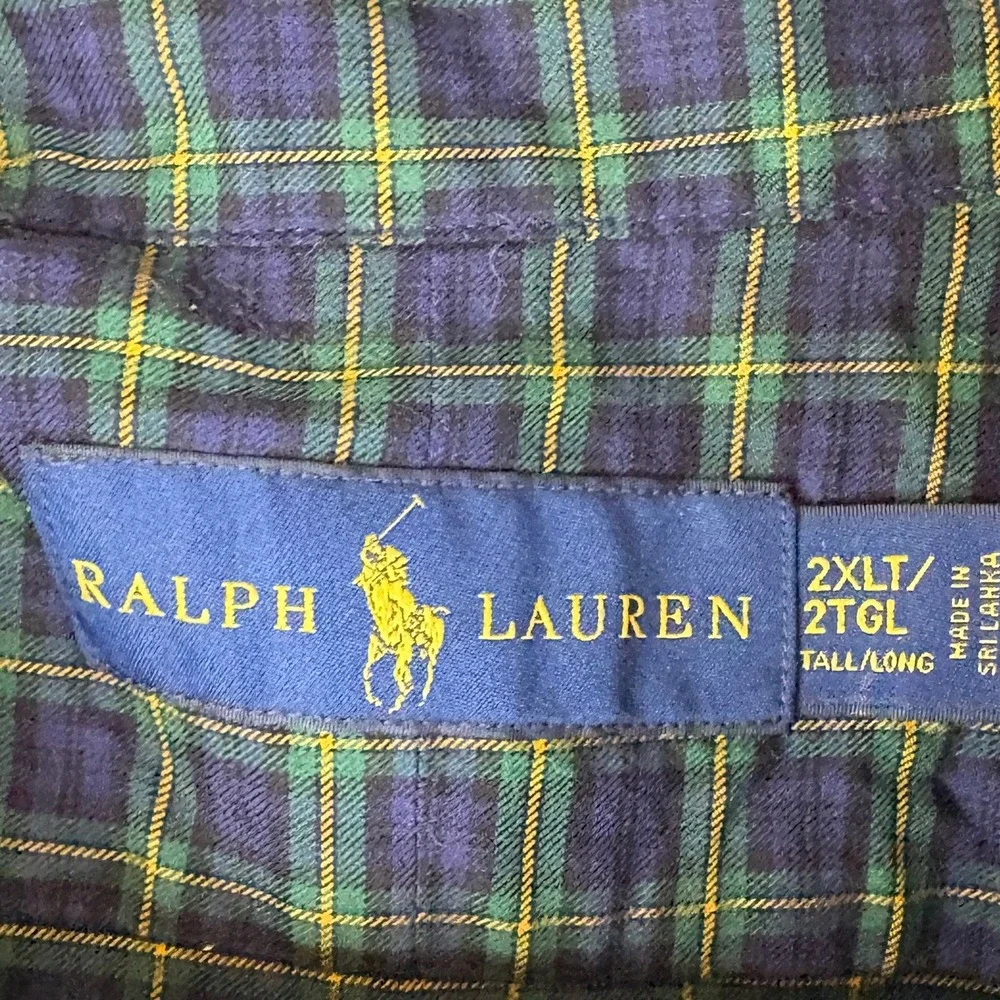 Ralph Lauren Mens 2XLT Button Down Shirt Blue Green Plaid‎ Tall Long Sleeve - Picture 2 of 8